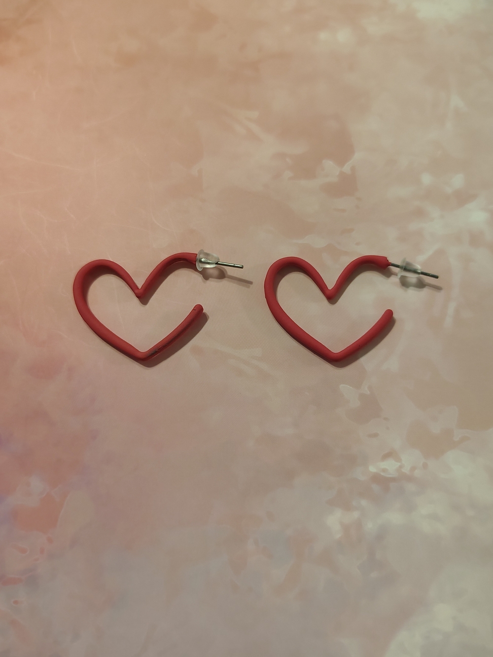 Red Heart Hoop Stud Earrings